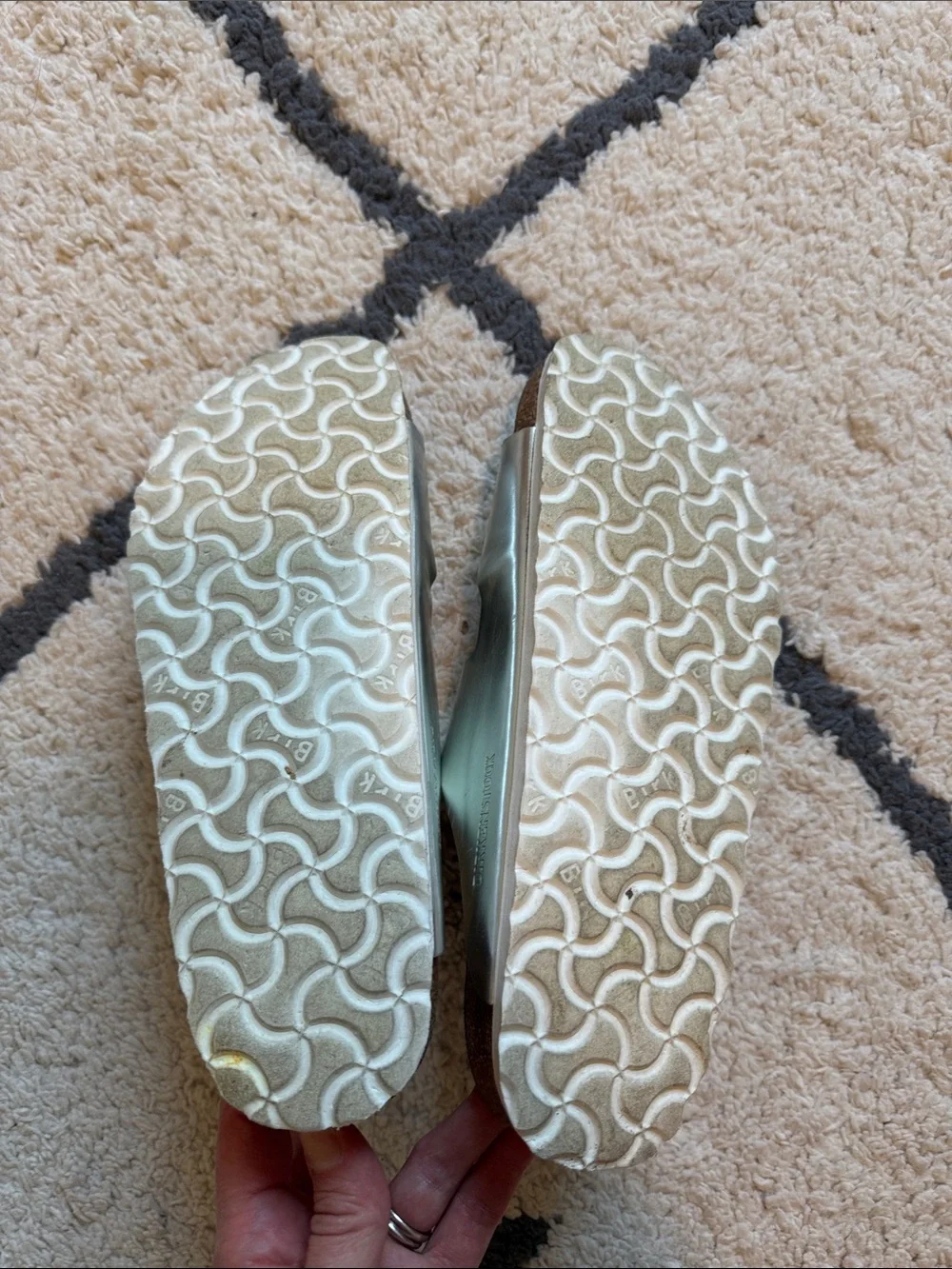 Birkenstock Silver Two-Strap Arizona Sandals